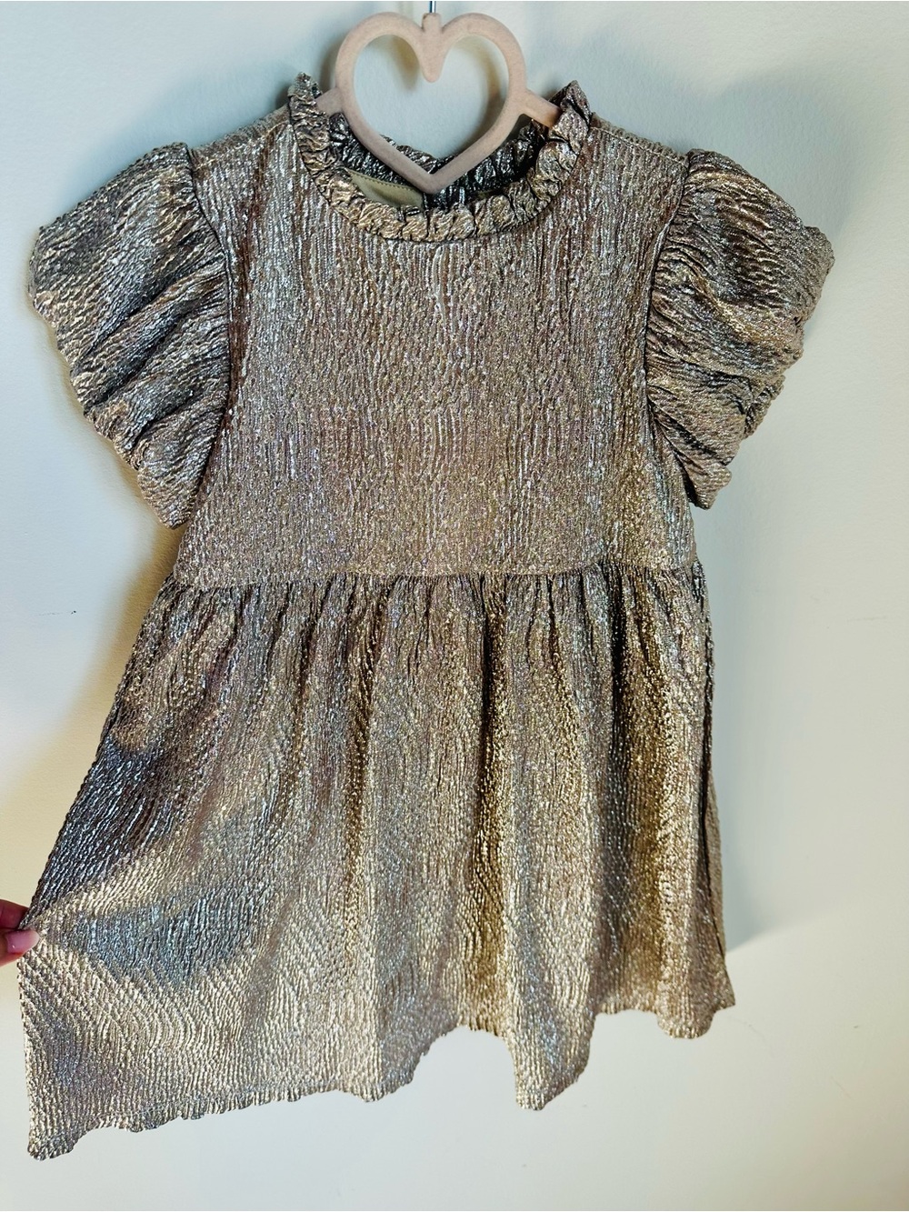 Janie and Jack Metallic Gold Puff Sleeve Dress